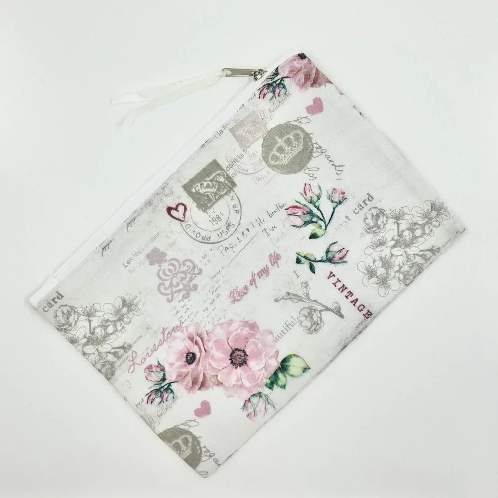 New / Handcrafted - Hand Decorated Cosmetic / Travel Zipper Pouch Bag.